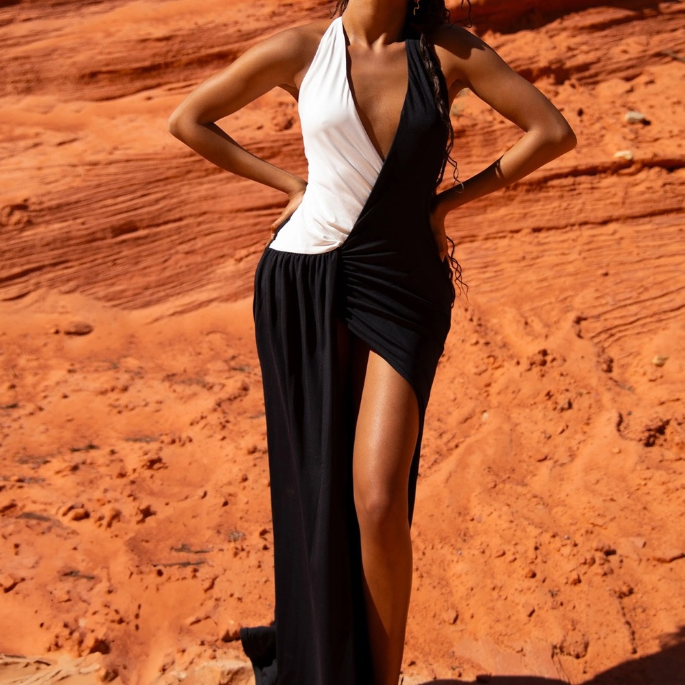 Zaniyah Contrast Nylon Maxi Dress - Black/White
Never worn, NWT